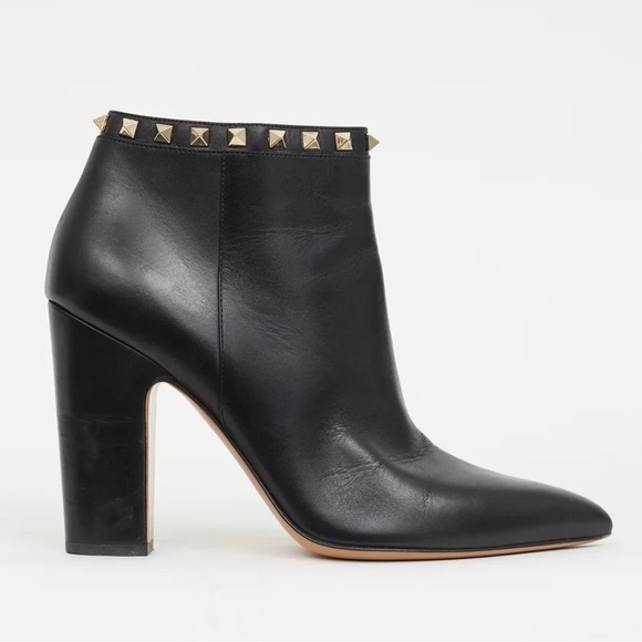 Valentino Shoes - Valentino Garavani Rockstud Pointed Toe Block Heel Black Studded Ankle Boots